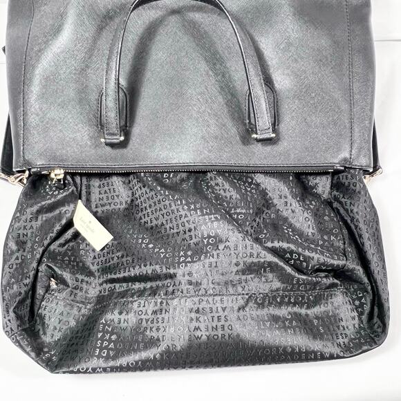Kate Spade Large Top Handle Bag Black Leather Textured Lined Zip Button Closure - Picture 6 of 15